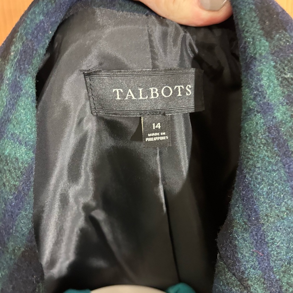 Talbots Green Blue Plaid Tartan Blazer 3 Button Up Wool Womens Jacket Sz14 - Picture 3 of 7